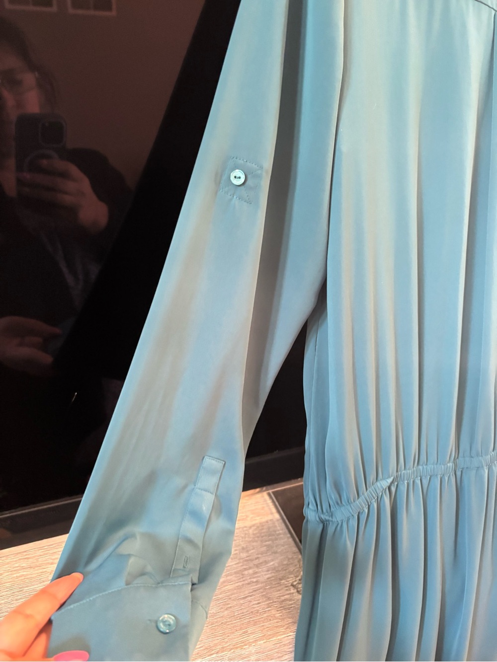 Vince Teal Long-Sleeve Drawstring Maxi Dress with Side Slits - Picture 10 of 11